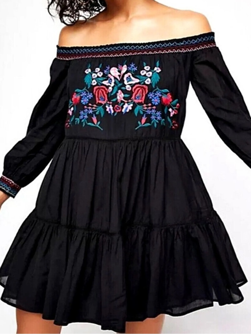 Free People Sunbeam Embroidered Mini Dress Women’s L boho peasant festival